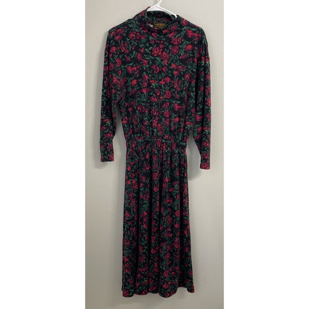 Vintage Eddie Bauer Womens Small Floral Maxi Dress Cottagecore Mock‎ Neck